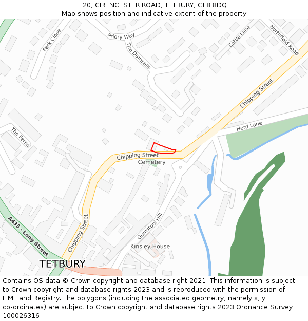 20, CIRENCESTER ROAD, TETBURY, GL8 8DQ: Location map and indicative extent of plot