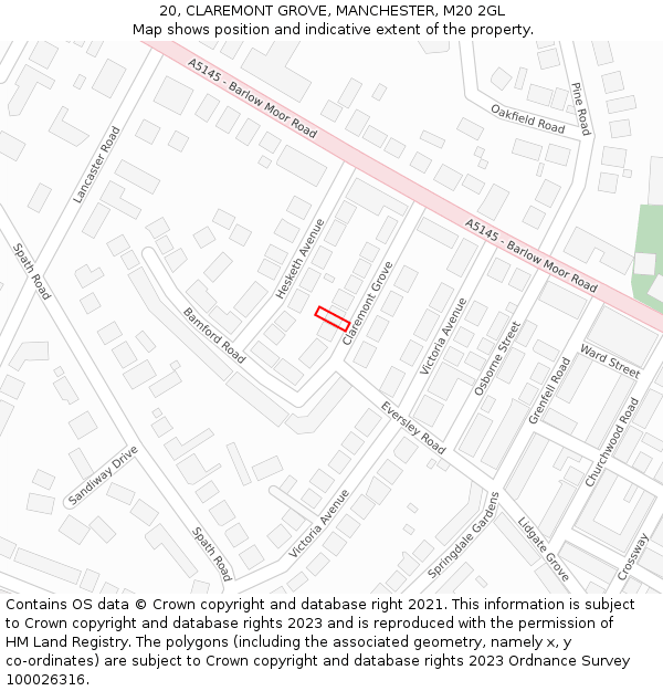 20, CLAREMONT GROVE, MANCHESTER, M20 2GL: Location map and indicative extent of plot