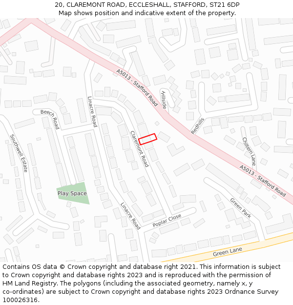 20, CLAREMONT ROAD, ECCLESHALL, STAFFORD, ST21 6DP: Location map and indicative extent of plot