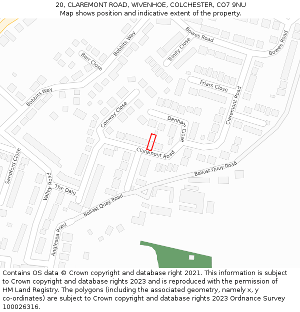 20, CLAREMONT ROAD, WIVENHOE, COLCHESTER, CO7 9NU: Location map and indicative extent of plot