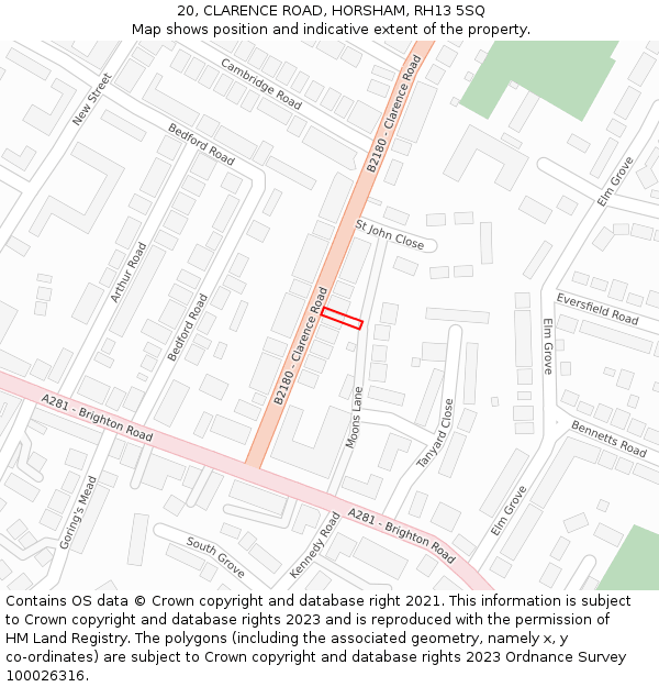 20, CLARENCE ROAD, HORSHAM, RH13 5SQ: Location map and indicative extent of plot
