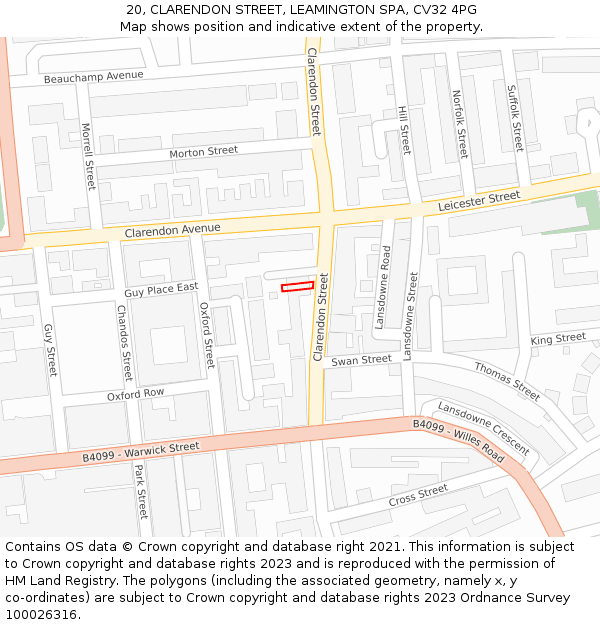 20, CLARENDON STREET, LEAMINGTON SPA, CV32 4PG: Location map and indicative extent of plot