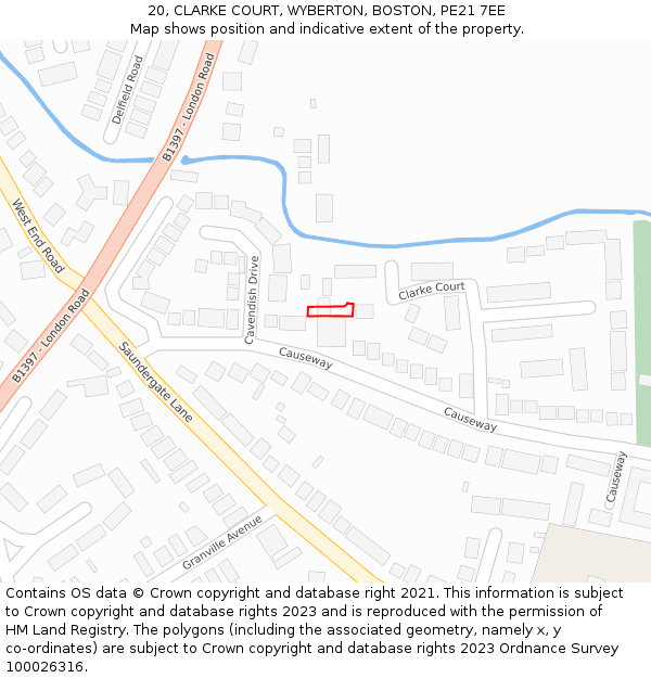 20, CLARKE COURT, WYBERTON, BOSTON, PE21 7EE: Location map and indicative extent of plot