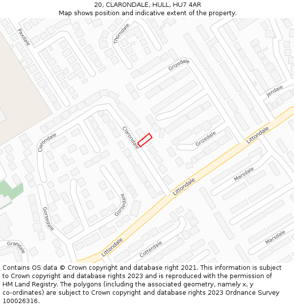 20, CLARONDALE, HULL, HU7 4AR: Location map and indicative extent of plot