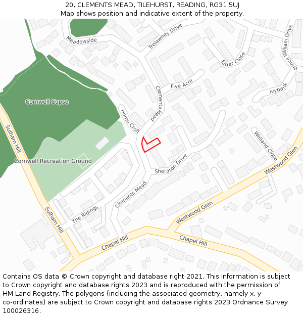 20, CLEMENTS MEAD, TILEHURST, READING, RG31 5UJ: Location map and indicative extent of plot