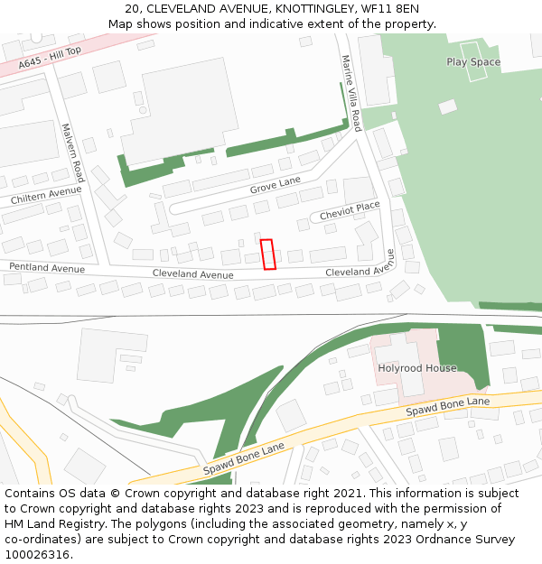 20, CLEVELAND AVENUE, KNOTTINGLEY, WF11 8EN: Location map and indicative extent of plot