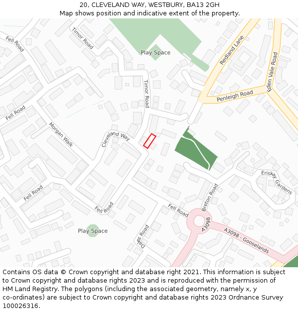 20, CLEVELAND WAY, WESTBURY, BA13 2GH: Location map and indicative extent of plot