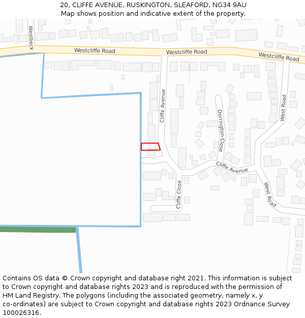 20, CLIFFE AVENUE, RUSKINGTON, SLEAFORD, NG34 9AU: Location map and indicative extent of plot