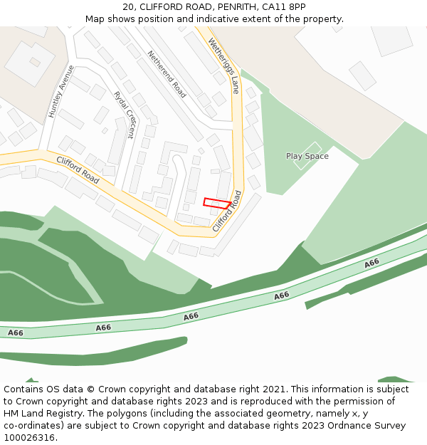 20, CLIFFORD ROAD, PENRITH, CA11 8PP: Location map and indicative extent of plot