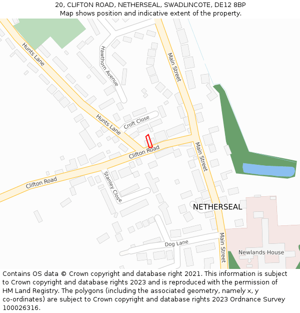 20, CLIFTON ROAD, NETHERSEAL, SWADLINCOTE, DE12 8BP: Location map and indicative extent of plot