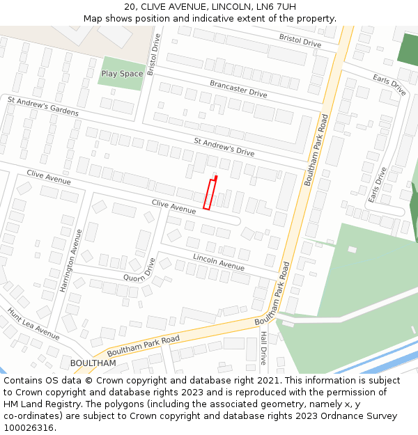 20, CLIVE AVENUE, LINCOLN, LN6 7UH: Location map and indicative extent of plot