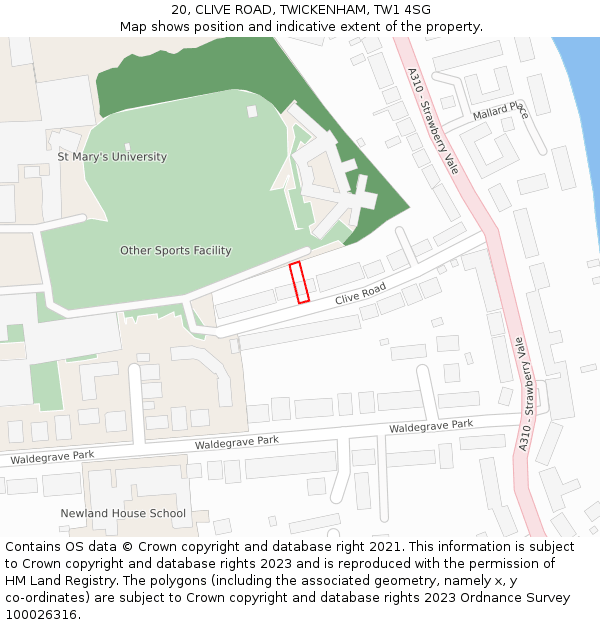 20, CLIVE ROAD, TWICKENHAM, TW1 4SG: Location map and indicative extent of plot