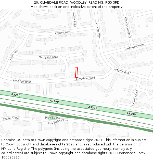 20, CLIVEDALE ROAD, WOODLEY, READING, RG5 3RD: Location map and indicative extent of plot