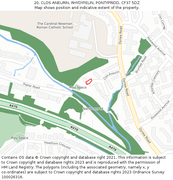 20, CLOS ANEURIN, RHYDYFELIN, PONTYPRIDD, CF37 5DZ: Location map and indicative extent of plot