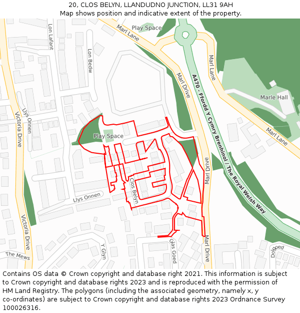 20, CLOS BELYN, LLANDUDNO JUNCTION, LL31 9AH: Location map and indicative extent of plot