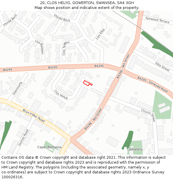 20, CLOS HELYG, GOWERTON, SWANSEA, SA4 3GH: Location map and indicative extent of plot