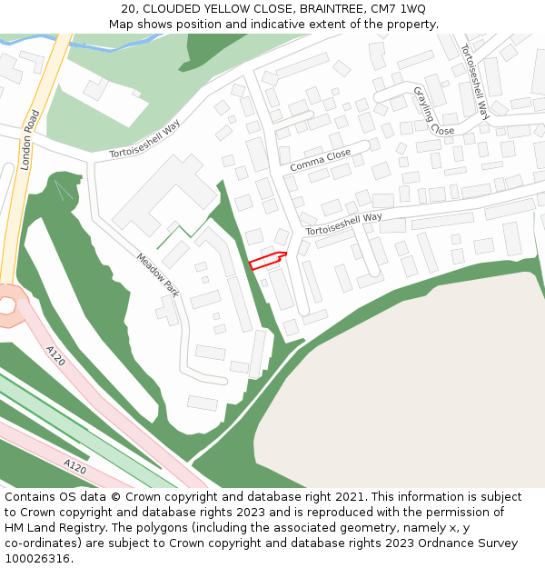 20, CLOUDED YELLOW CLOSE, BRAINTREE, CM7 1WQ: Location map and indicative extent of plot