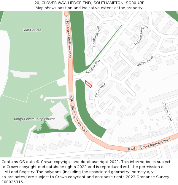 20, CLOVER WAY, HEDGE END, SOUTHAMPTON, SO30 4RP: Location map and indicative extent of plot