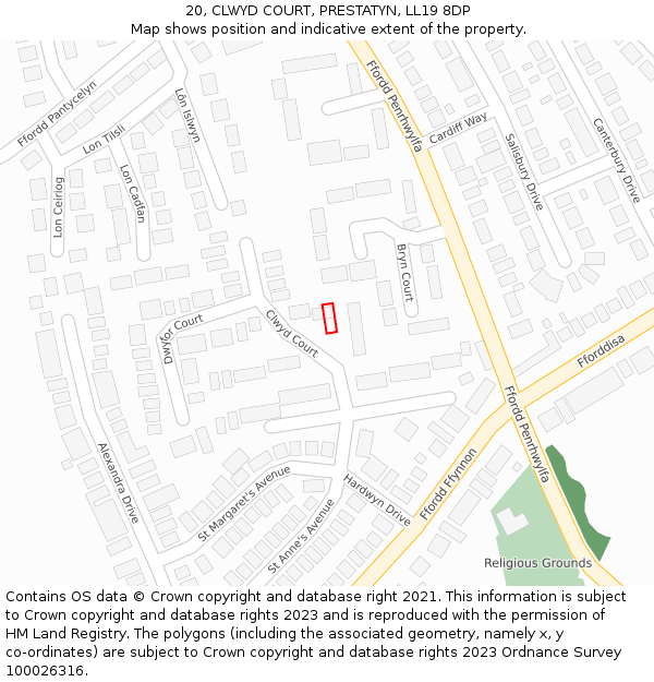 20, CLWYD COURT, PRESTATYN, LL19 8DP: Location map and indicative extent of plot