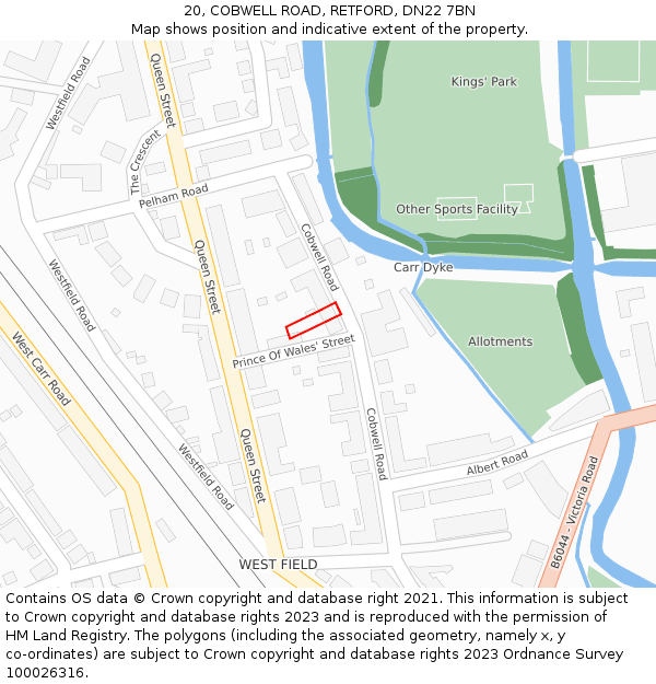 20, COBWELL ROAD, RETFORD, DN22 7BN: Location map and indicative extent of plot