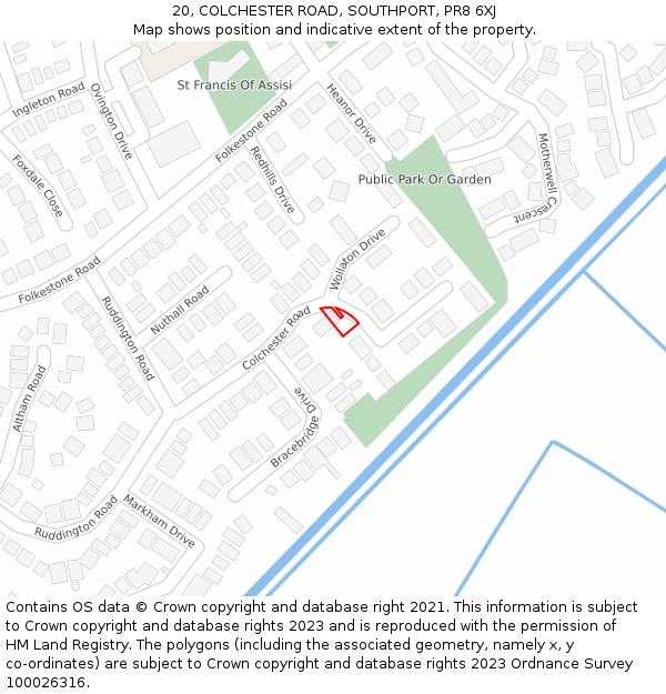 20, COLCHESTER ROAD, SOUTHPORT, PR8 6XJ: Location map and indicative extent of plot