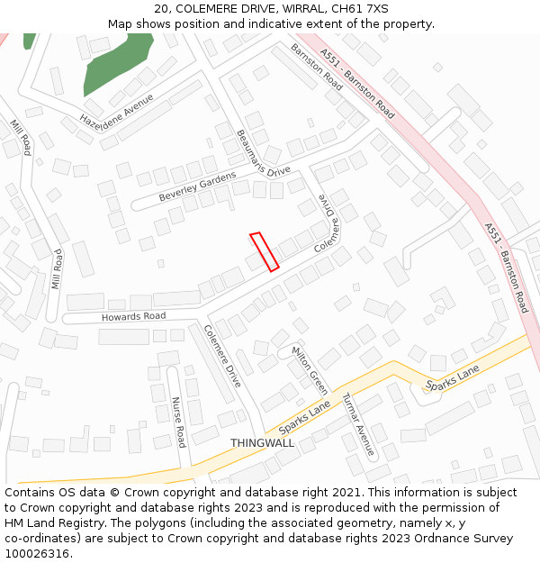 20, COLEMERE DRIVE, WIRRAL, CH61 7XS: Location map and indicative extent of plot