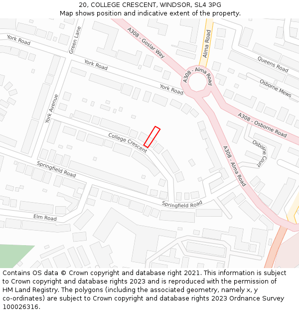 20, COLLEGE CRESCENT, WINDSOR, SL4 3PG: Location map and indicative extent of plot