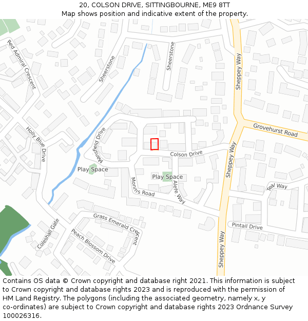 20, COLSON DRIVE, SITTINGBOURNE, ME9 8TT: Location map and indicative extent of plot