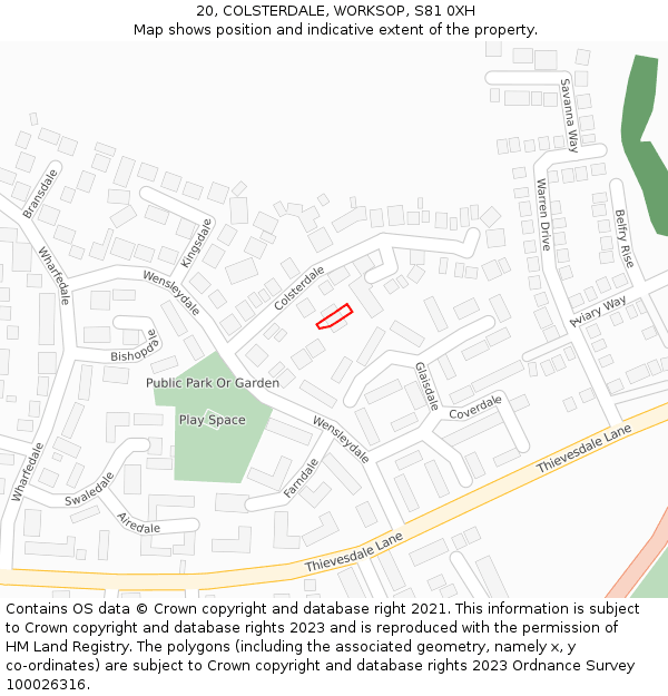 20, COLSTERDALE, WORKSOP, S81 0XH: Location map and indicative extent of plot