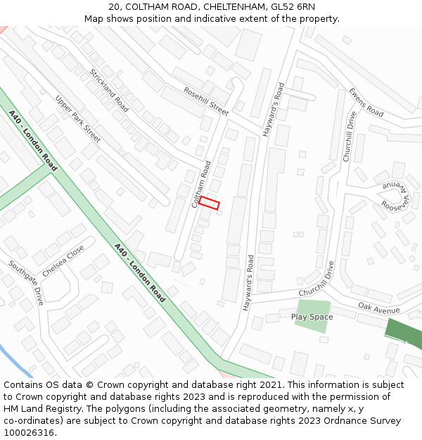 20, COLTHAM ROAD, CHELTENHAM, GL52 6RN: Location map and indicative extent of plot