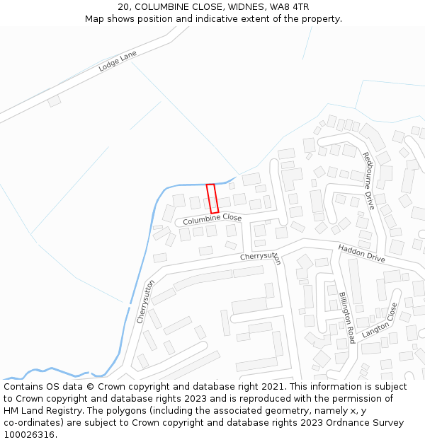 20, COLUMBINE CLOSE, WIDNES, WA8 4TR: Location map and indicative extent of plot