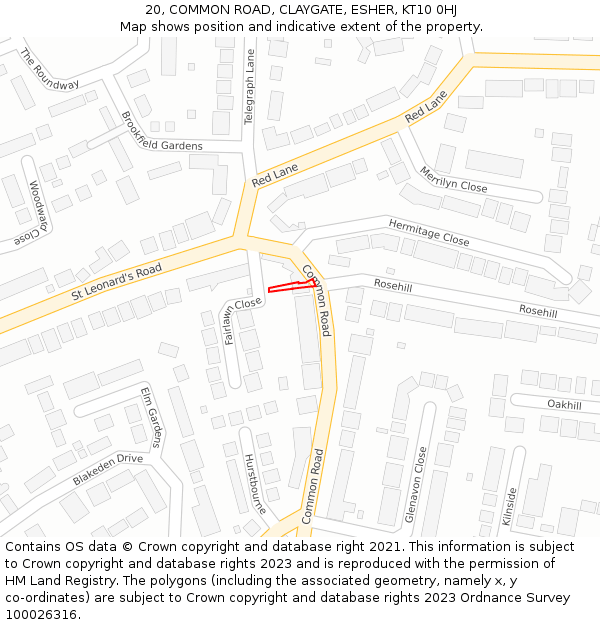 20, COMMON ROAD, CLAYGATE, ESHER, KT10 0HJ: Location map and indicative extent of plot