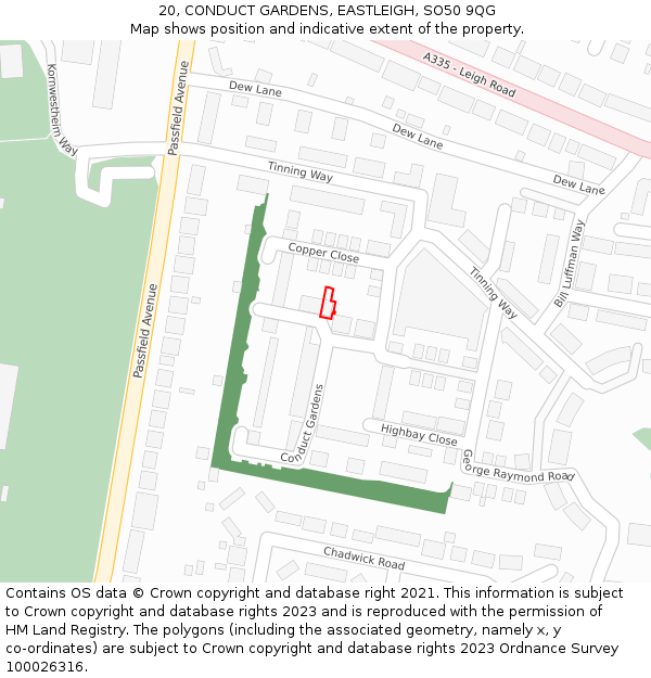 20, CONDUCT GARDENS, EASTLEIGH, SO50 9QG: Location map and indicative extent of plot