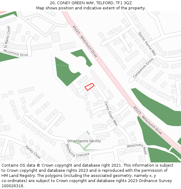 20, CONEY GREEN WAY, TELFORD, TF1 3QZ: Location map and indicative extent of plot