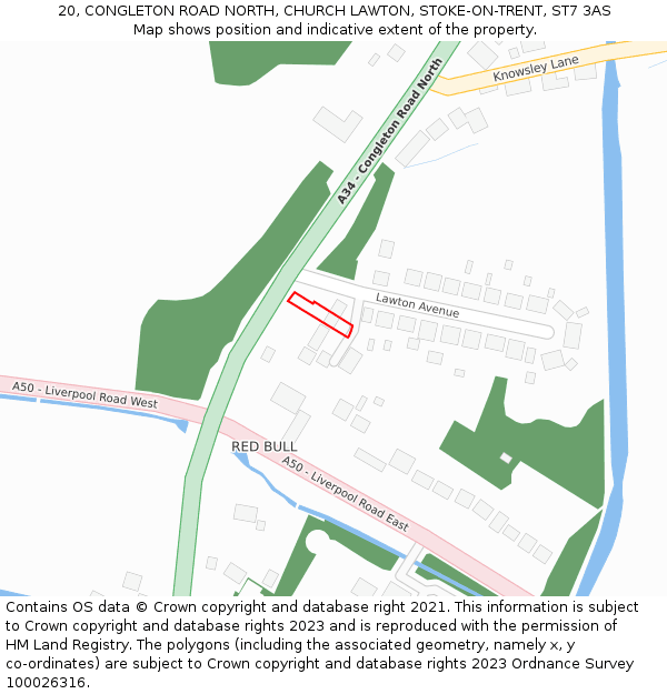 20, CONGLETON ROAD NORTH, CHURCH LAWTON, STOKE-ON-TRENT, ST7 3AS: Location map and indicative extent of plot