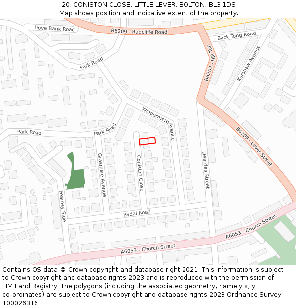 20, CONISTON CLOSE, LITTLE LEVER, BOLTON, BL3 1DS: Location map and indicative extent of plot