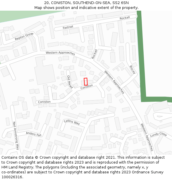 20, CONISTON, SOUTHEND-ON-SEA, SS2 6SN: Location map and indicative extent of plot