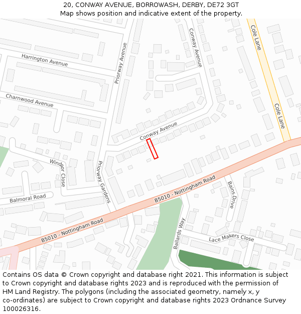 20, CONWAY AVENUE, BORROWASH, DERBY, DE72 3GT: Location map and indicative extent of plot