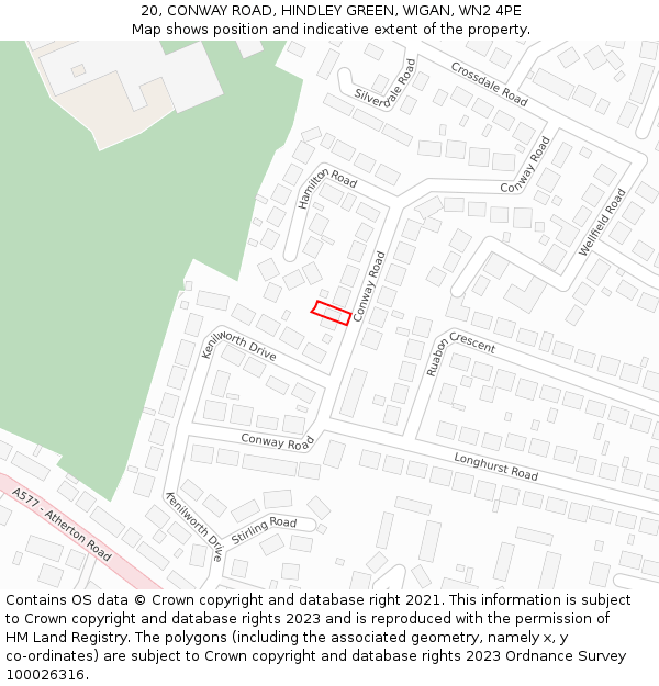 20, CONWAY ROAD, HINDLEY GREEN, WIGAN, WN2 4PE: Location map and indicative extent of plot