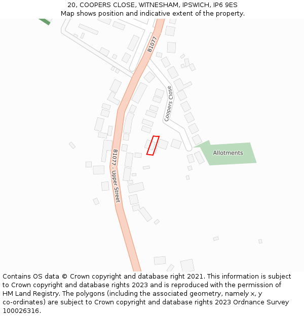 20, COOPERS CLOSE, WITNESHAM, IPSWICH, IP6 9ES: Location map and indicative extent of plot