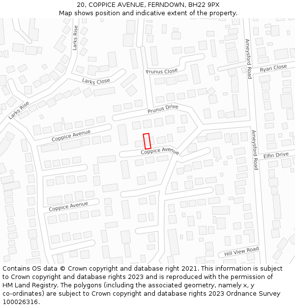 20, COPPICE AVENUE, FERNDOWN, BH22 9PX: Location map and indicative extent of plot