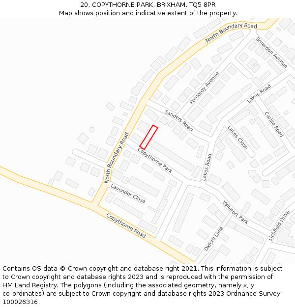 20, COPYTHORNE PARK, BRIXHAM, TQ5 8PR: Location map and indicative extent of plot