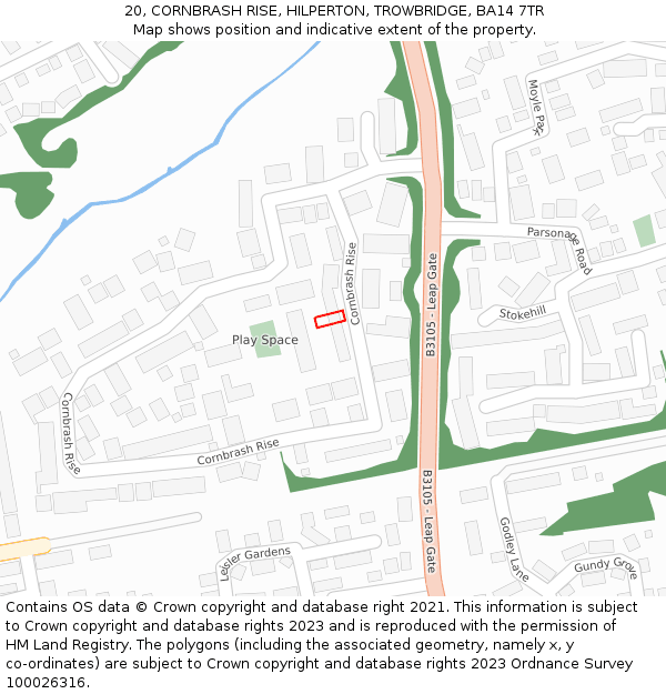 20, CORNBRASH RISE, HILPERTON, TROWBRIDGE, BA14 7TR: Location map and indicative extent of plot