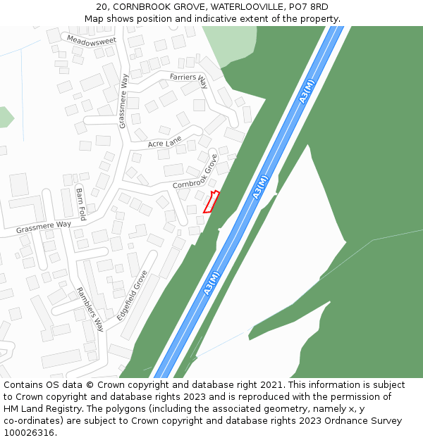 20, CORNBROOK GROVE, WATERLOOVILLE, PO7 8RD: Location map and indicative extent of plot