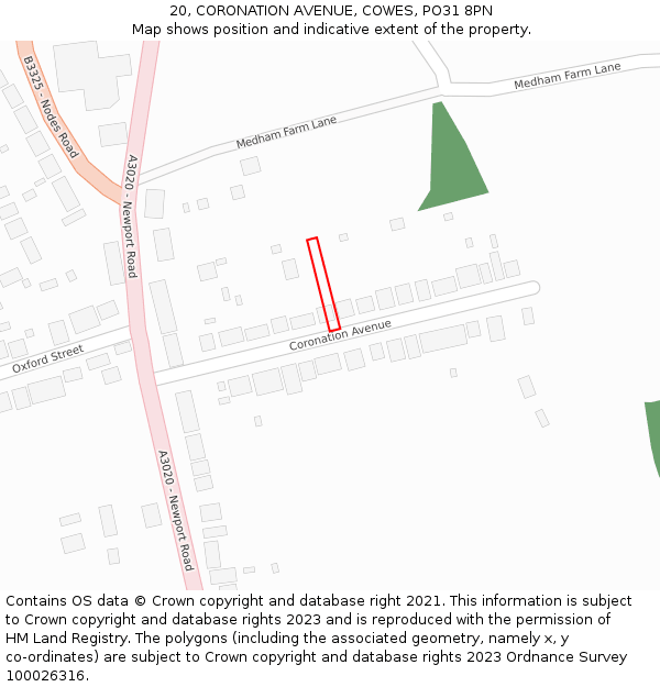 20, CORONATION AVENUE, COWES, PO31 8PN: Location map and indicative extent of plot