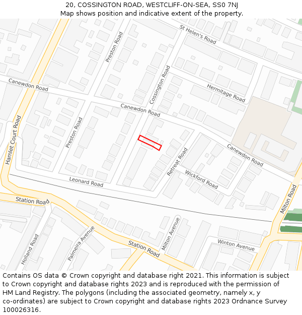 20, COSSINGTON ROAD, WESTCLIFF-ON-SEA, SS0 7NJ: Location map and indicative extent of plot