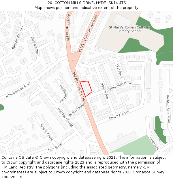 20, COTTON MILLS DRIVE, HYDE, SK14 4TS: Location map and indicative extent of plot