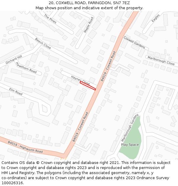 20, COXWELL ROAD, FARINGDON, SN7 7EZ: Location map and indicative extent of plot