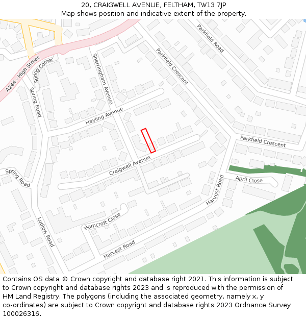 20, CRAIGWELL AVENUE, FELTHAM, TW13 7JP: Location map and indicative extent of plot