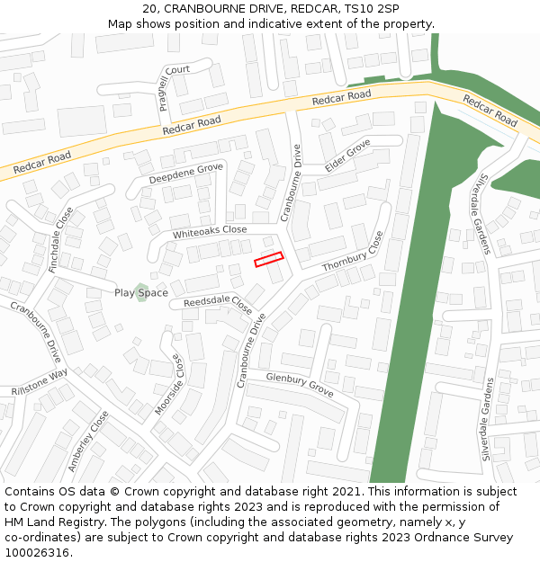 20, CRANBOURNE DRIVE, REDCAR, TS10 2SP: Location map and indicative extent of plot